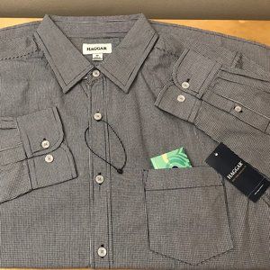 💥NWT! Men's Medium Haggar Checkered Button Down